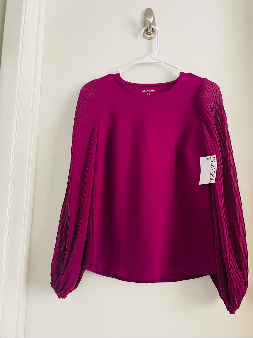 Nine West Fuchsia Pleated Bishop-Sleeve Blouse